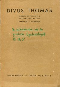 Utz, Der philososphische und der juristische Eigentumsbegriff. (Umschlag)