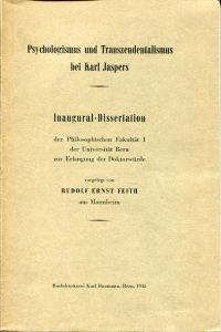 Feith, Psychologismus und Transzendentalismus bei Karl Jaspers. (Umschlag)
