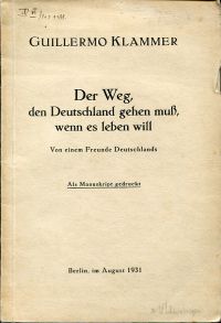 Klammer, Der Weg, den Deutschland gehen muß, wenn es leben will. (Umschlag)
