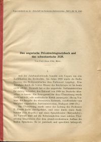 Fehr, Das ungarische Privatrechtsgesetzbuch und das schweizerische ZGB. (Umschlag)