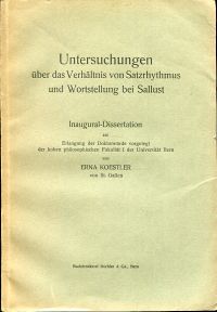 Koestler, Untersuchungen über das Verhältnis von Satzrhythmus und Wortstellung (Umschlag)