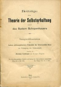Lemberger, Beiträge zur Theorie der Selbsterhaltung und das System Schopenhauer. (Umschlag)