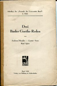 Heusler, Drei Basler Goethe-Reden. (Umschlag)