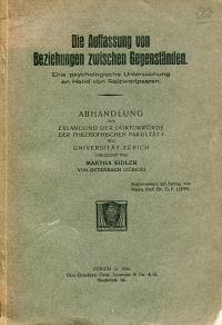 Sidler, Die Auffassung von Beziehungen zwischen Gegenständen. (Umschlag)