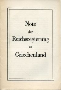 Note der Reichsregierung an Griechenland. (Umschlag)