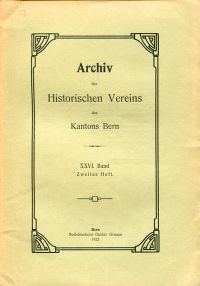 Archiv des Historischen Vereins des Kantons Bern, 26. Band, Heft 2 (1922). (Umschlag)