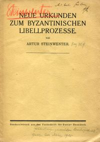 Steinwenter, Neue Urkunden zum byzantinischen Libellprozess. (Umschlag)