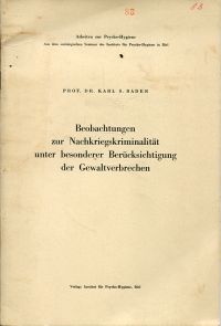 Bader, Beobachtungen zur Nachkriegskriminalität unter besonderer Berücksichtigun (Umschlag)
