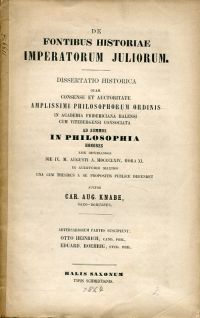 Knabe, De fontibus historiae imperatorum Juliorum. (Umschlag)