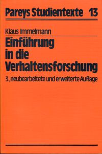 Immelmann, Einführung in die Verhaltensforschung. (Umschlag)
