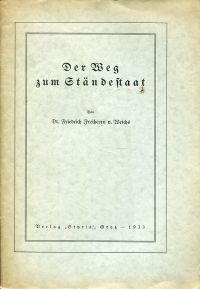 Weichs, Der Weg zum Ständestaat. (Umschlag)