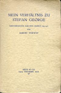 Verwey, Mein Verhältnis zu Stefan George. Deutsch von Antoinette Eggink. (Umschlag)