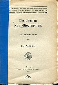 Vorländer, Die ältesten Kant-Biographien. (Umschlag)