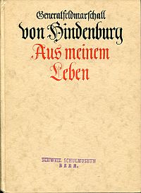 Hindenburg, Aus meinem Leben. (Umschlag)