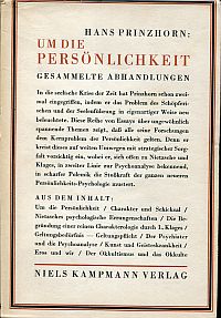 Prinzhorn, Um die Persönlichkeit (Umschlag)