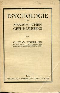 Störring, Psychologie des menschlichen Gefühlslebens. (Umschlag)