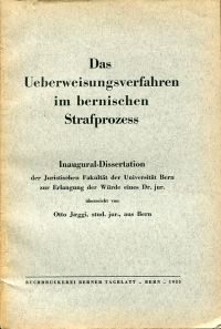Jæggi, Das Überweisungsverfahren im bernischen Strafprozess. (Umschlag)