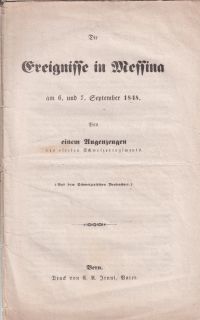Stürler, Die Ereignisse in Messina am 6. und 7. September 1848. (Umschlag)