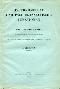 Kriszten, Hyperkomplexe und pseudo-analytische Funktionen. (Umschlag)